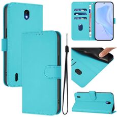 For Nokia C01 Plus / C1 2nd Edition Skin Feel Solid Color Leather Phone Case with Lanyard(Lake Blue)