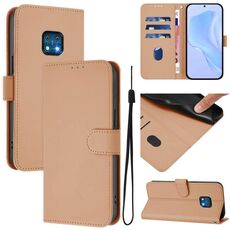 For Nokia XR20 Skin Feel Solid Color Leather Phone Case with Lanyard(Nude)