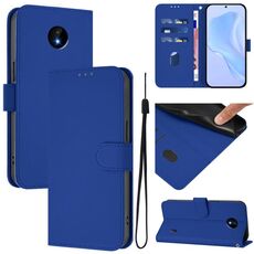 For Nokia C10 / C20 Skin Feel Solid Color Leather Phone Case with Lanyard(Dark Blue)