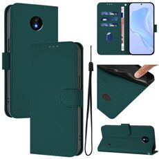 For Nokia C10 / C20 Skin Feel Solid Color Leather Phone Case with Lanyard(Dark Green)