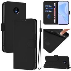 For Nokia C10 / C20 Skin Feel Solid Color Leather Phone Case with Lanyard(Black)