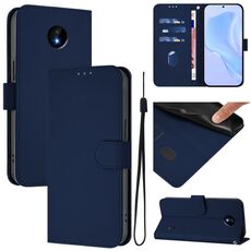 For Nokia C10 / C20 Skin Feel Solid Color Leather Phone Case with Lanyard(Navy Blue)