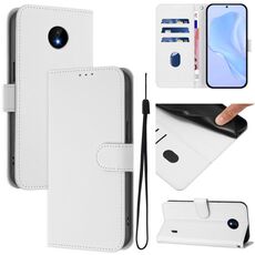 For Nokia C10 / C20 Skin Feel Solid Color Leather Phone Case with Lanyard(White)