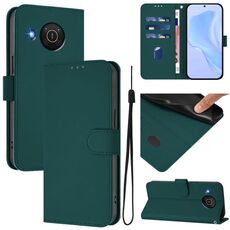 For Nokia X20 / X10 Skin Feel Solid Color Leather Phone Case with Lanyard(Dark Green)