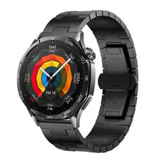 22mm H-shaped Butterfly Buckle Stainless Steel Watch Band(Black)