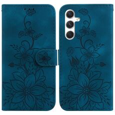 Per Samsung Galaxy S25+ 5G Custodia in pelle goffrata Lily (blu scuro)