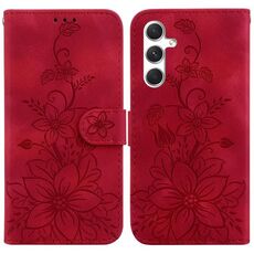 Per Samsung Galaxy S25+ 5G Custodia per telefono in pelle goffrata Lily (rosso)