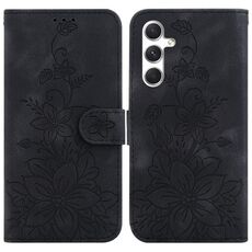 Per Samsung Galaxy S25+ 5G Custodia in pelle goffrata Lily (Nero)