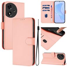 Custodia per telefono in pelle tinta unita per Honor Play 50 con cordino (rosa)
