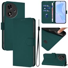 Custodia per telefono in pelle tinta unita per Honor Play 50 con cordino (verde scuro)
