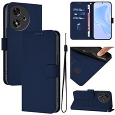 Custodia per telefono in pelle tinta unita For Honor Play 50 con cordino (blu navy)