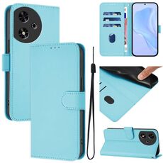 Custodia per telefono in pelle tinta unita For Honor Play 50 con cordino (blu cielo)