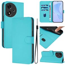 Custodia per telefono in pelle tinta unita For Honor Play 50 con cordino (Lake Blue)