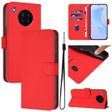 Per Honor 50 Lite / Huawei nova 8i Custodia in pelle tinta unita effetto pelle con cordino (rosso)