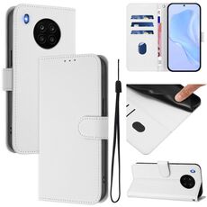 Per Honor 50 Lite / Huawei nova 8i Custodia in pelle tinta unita effetto pelle con cordino (bianco)