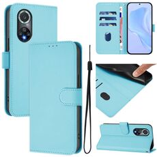 Per Honor 50 Pro / Huawei nova 9 Pro Custodia in pelle tinta unita effetto pelle con cordino (blu cielo)
