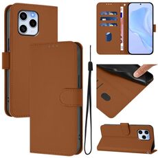 Custodia in pelle tinta unita per Honor 60 SE con cordino (marrone)