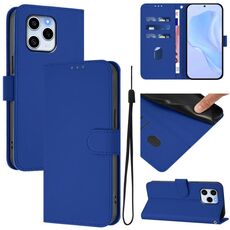Custodia in pelle tinta unita per Honor 60 SE con cordino (blu scuro)