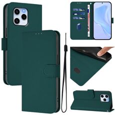 Custodia per telefono in pelle tinta unita per Honor 60 SE con cordino (verde scuro)