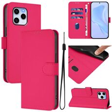 Custodia in pelle tinta unita per Honor 60 SE con cordino (rosso rosa)