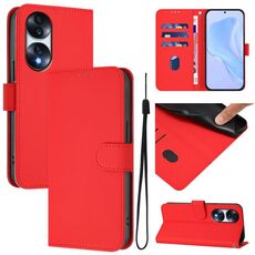 Custodia per telefono in pelle tinta unita per Honor 70 con cordino (rosso)