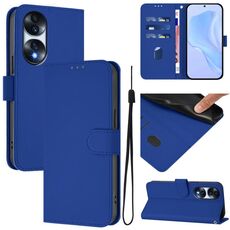 Custodia in pelle tinta unita per Honor 70 con cordino (blu scuro)