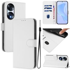 Custodia per telefono in pelle tinta unita per Honor 70 con cordino (bianco)