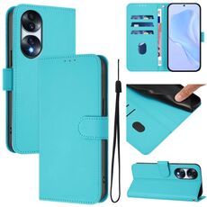 Custodia per telefono in pelle tinta unita per Honor 70 con cordino (Lake Blue)