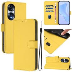 Custodia per telefono in pelle tinta unita per Honor 70 Pro con cordino (giallo limone)