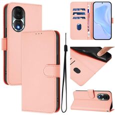 Custodia per telefono in pelle tinta unita per Honor 80 con cordino (rosa)