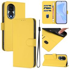 Custodia in pelle tinta unita per Honor 80 con cordino (giallo limone)