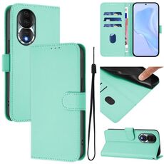 Custodia per telefono in pelle tinta unita per Honor 80 con cordino (verde menta)