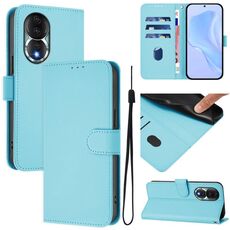 Custodia in pelle tinta unita per Honor 80 con cordino (blu cielo)
