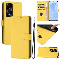 Custodia per telefono in pelle tinta unita per Honor 80 GT Skin Feel con cordino (giallo limone)