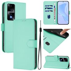 Custodia in pelle tinta unita per Honor 80 GT Skin Feel con cordino (verde menta)