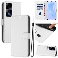 Custodia in pelle tinta unita per Honor 80 GT Skin Feel con cordino (bianco)