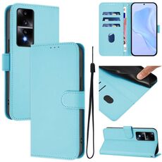 Custodia in pelle tinta unita per Honor 80 GT Skin Feel con cordino (blu cielo)
