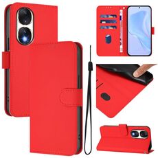 Custodia per telefono in pelle tinta unita per Honor 90 con cordino (rosso)