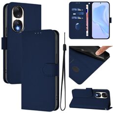 Custodia per telefono in pelle tinta unita per Honor 90 con cordino (blu navy)