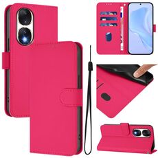 Custodia in pelle tinta unita per Honor 90 con cordino (rosso rosa)