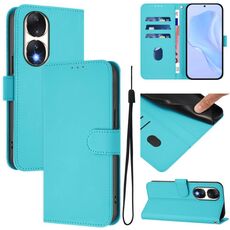 Custodia per telefono in pelle tinta unita per Honor 90 con cordino (Lake Blue)