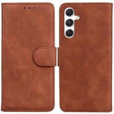 Per Samsung Galaxy S25+ 5G Custodia in pelle con chiusura a scatto e colore puro (marrone)