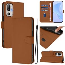 Per HTC U24 Pro Custodia in pelle tinta unita con cordino (marrone)