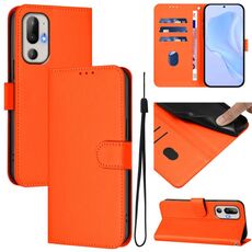 Per HTC U24 Pro Custodia in pelle tinta unita con cordino (arancione)