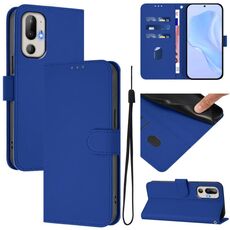 Per HTC U24 Pro Custodia in pelle tinta unita con cordino (blu scuro)