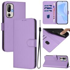 Per HTC U24 Pro Custodia in pelle tinta unita con cordino (viola lavanda)