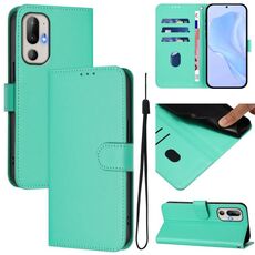 Per HTC U24 Pro Custodia in pelle tinta unita con cordino (verde)