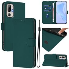 Per HTC U24 Pro Custodia in pelle tinta unita con cordino (verde scuro)
