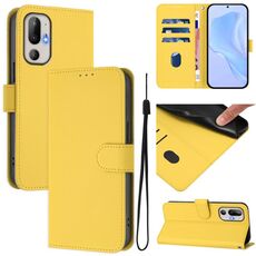Per HTC U24 Pro Custodia in pelle tinta unita con cordino (giallo limone)