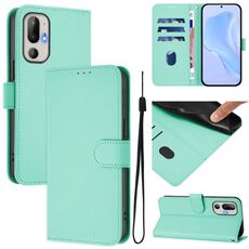 Per HTC U24 Pro Custodia in pelle tinta unita con cordino (verde menta)